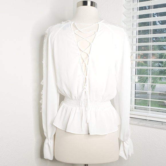 INTERMIX Joy Lace Smocked Waist Peplum Blouse S. - Picture 4 of 10